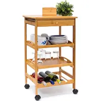 Relaxdays Keukentrolley JAMES L - keukenwagen bamboe - serveerwagen trolley