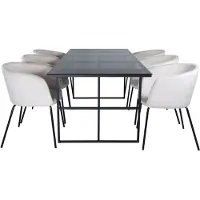 Ebuy24 Leif eethoek eetkamertafel rokerig glas en 6 Berit eetkamerstal velours beige.