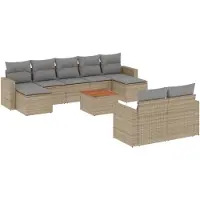 vidaXL 10-delige Loungeset met kussens poly rattan beige