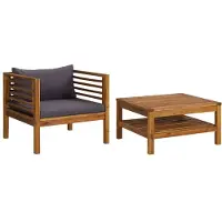 vidaXL 2-delige Loungeset met donkergrijze kussens acaciahout