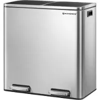 Songmics Afvalscheidingsprullenbak - 60L Duo Vakken, Stijlvol & Praktisch, met Pedaalbediening, Zilver + Zwart / 60L