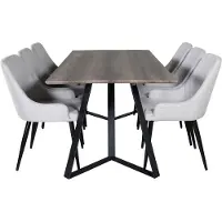 Ebuy24 MarinaGRBL eethoek eetkamertafel el hout decor grijs en 6 Plaza eetkamerstal lichtgrijs, zwart.