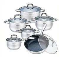 KINGHOFF POT SET 12 st. KH-1098, Pan + steelpan, Zilver