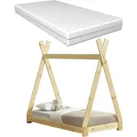 En.casa Juniorbed Tipi eenpersoonsbed incl. matras 70x140 - naturel