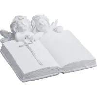 Relaxdays tuinbeeld engel met boek - kunststeen - vorstvast - 10 x 20 x 20 cm - grafdecoratie - wit