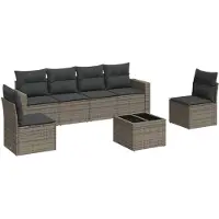 vidaXL 7-delige Loungeset met kussens poly rattan grijs