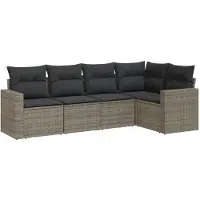vidaXL 5-delige Loungeset met kussens poly rattan grijs