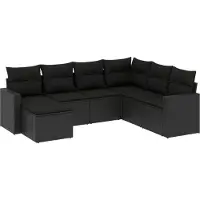 vidaXL 7-delige Loungeset met kussens poly rattan zwart