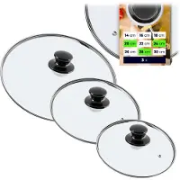Kadax Topdeksel "Caserta", hittebestendige glazen dekselset met handvat, drie maten (20+24+28 cm)