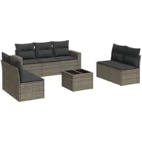 vidaXL 8-delige Loungeset met kussens poly rattan grijs