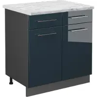 Vicco Fame-Line Keukenkasten – 80 cm, WB Marmer Donkerblauw hoogglans