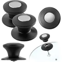 Kadax Potdekselgreep, vuurvaste dekselknop van kunststof en roestvrij staal, universele handgreep voor potdeksel, dekselknop voor glazen deksel (2 stuks, zwart-zilver)