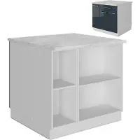 Vicco Keukeneiland Fame-Line Donkerblauw hoogglans 90 cm met lade, zonder werkblad, Model 49047