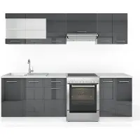 Vicco Keukenblok R-Line, Antraciet Hoogglans/Wit, 240 cm, WB Marmer