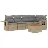 vidaXL 6-delige Loungeset met kussens poly rattan beige