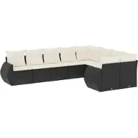 vidaXL 9-delige Loungeset met kussens poly rattan zwart