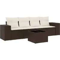 vidaXL 5-delige Loungeset met kussens poly rattan bruin
