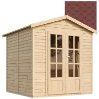 Timbela M351FB+H351FBRED - Tuinkantoor - 4,08 m² - 222x233xH233 cm - met vloer en rode dakshingles