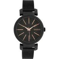 Oozoo Timepieces - Zwarte horloge met zwarte metalen mesh armband - C10131