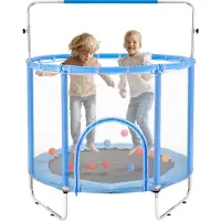 Vevor Mini-trampoline voor kinderen, 147 cm, ideaal voor peuters, verjaardagsgeschenk, kerstcadeau voor kinderen vanaf 3 jaar, blauw