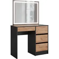 Vicco Sherry Kaptafel – 90 x 75 cm met LED-spiegel Antraciet/gouden eik
