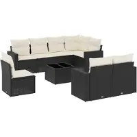 vidaXL 9-delige Loungeset met kussens poly rattan zwart