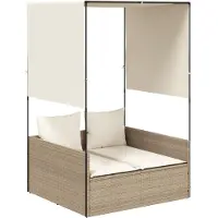 vidaXL Dubbele ligbed met zonnedak en gordijnen, beige, polyrotan