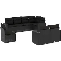 vidaXL 8-delige Loungeset met kussens poly rattan zwart