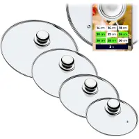 Kadax Pandekselset, universeel deksel van glas met handvat, hittebestendige dekselset in verschillende maten, pannendekselset, glazen deksel voor pot, pan (20 + 24 + 26 + 28 cm, metalen handvat)