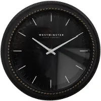 Clayre & Eef Wandklok Ø 28x5 cm Zwart Kunststof Glas Westminster clock company Muurklok Zwart Muurklok
