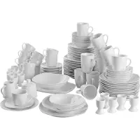 TecTake Serviesset - 100-delig porseleinen servies voor 12 personen - Vaatwasser- en magnetronbestendig - Dinerborden, dessertborden, soepborden, kopjes, schalen en meer - Wit