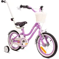 Sun baby Heart Bike Fiets voor een meisje van 3 tot 5 jaar, 14 inch Paars, met fietsbel, zijwieltjes, duwstang en stuurmandje