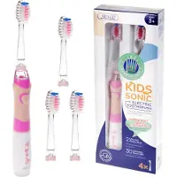 Seago - Sonische Tandenborstel voor kinderen - 1xAA 1,5V (niet meegeleverd), 3 borstels, SG-977 - Roze