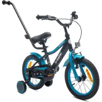 Sun baby Tracker Bike Kinderfiets voor jongens 14 inch Blauw neon, leeftijd 3 tot 5 jaar, met zijwieltjes, duwstang, handrem)
