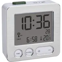 TFA wekker/reiswekker - digitaal - alarmklok - wit - 7 cm - kunststof - zendergestuurd - atoomklok