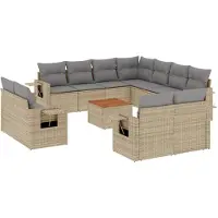 vidaXL 12-delige Loungeset met kussens poly rattan beige