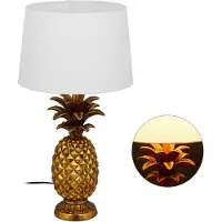 Relaxdays Tafel lamp, ananas, moderne lamp met stoffen kap, E27 fitting, decoratieve lamp met kabel, hoogte x diameter: 54 x 30 cm, goud