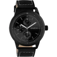 Oozoo Timepieces - Zwarte horloge met zwarte leren band - C10909 - Ø45