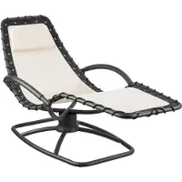 TecTake Ligstoel Toulon - Ergonomische Tuinstoel met Schommelfunctie - Ligbed voor Tuin, Terras en Balkon - Relaxstoel met Hoofdkussen en Comfortabele Armleuningen - 150kg Draagkracht - Beige