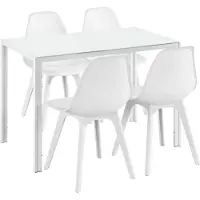 En.casa Eethoek Delft glazen eettafel met 4 stoelen wit