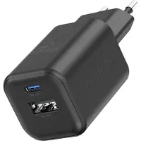 Swissten Snellader 45W GaN - USB-C PD & USB-A QC 3.0 - Dubbele poort - Reisadapter - Geschikt voor Samsung & Apple Smartphone, Tablet & Laptop - Zwart