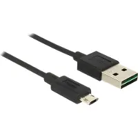 DeLOCK Easy-Micro USB naar Easy-USB-A kabel - USB2.0 - tot 2A / zwart - 1 meter