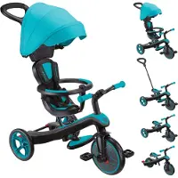 Globber Driewieler - Trike 4 in 1 in Teal - groen blauw - 4in1 converteerbaar - met duwstang - vanaf 10 maanden tot 5 jaar