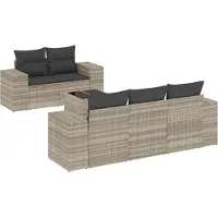 vidaXL 6-delige Loungeset met kussens poly rattan lichtgrijs