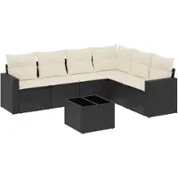 vidaXL 7-delige Loungeset met kussens poly rattan zwart