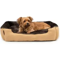 Lionto zacht Hondenbed, omkeerbaar kussen & antislip bodem 75x60 cm beige/bruin