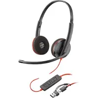 HP Poly Blackwire C3220 Over Ear headset Kabel Stereo Zwart Headset, Volumeregeling, Microfoon uitschakelbaar (mute) Computer