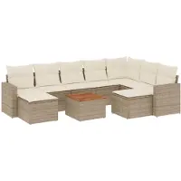vidaXL 10-delige Loungeset met kussens poly rattan beige