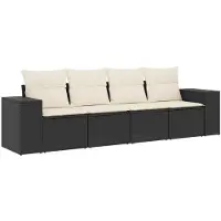 vidaXL 4-delige Loungeset met kussens poly rattan zwart
