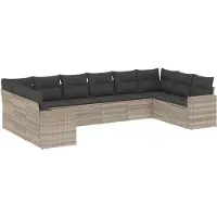vidaXL 10-delige Loungeset met kussens poly rattan lichtgrijs